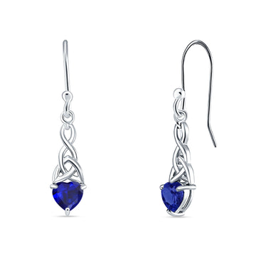 Celtic Trinity Heart Earrings Simulated Blue Sapphire 925 Sterling Silver Wholesale